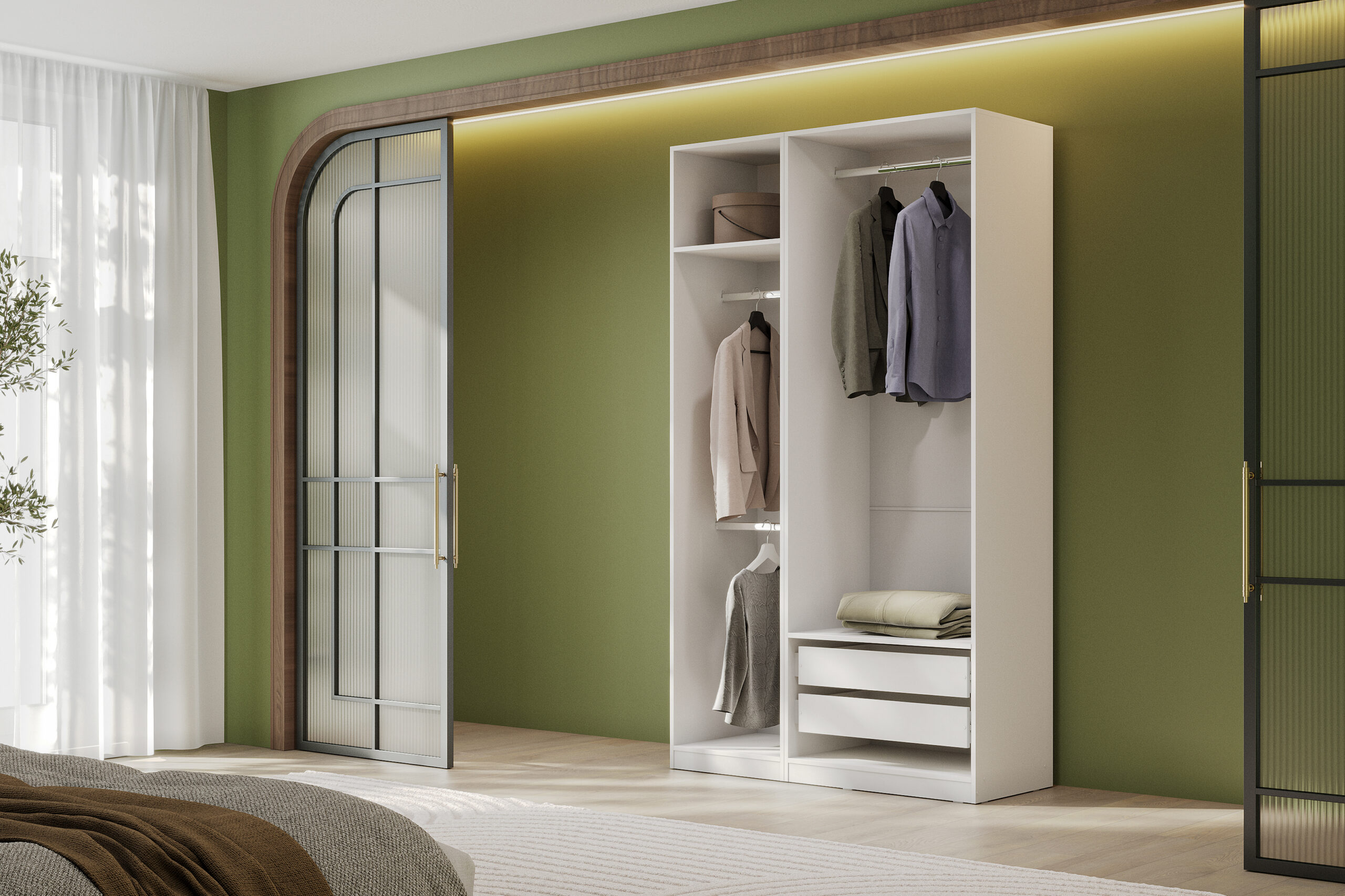 Гардеробная система Эккервуд,шкаф открытый Белый.Комплект 36