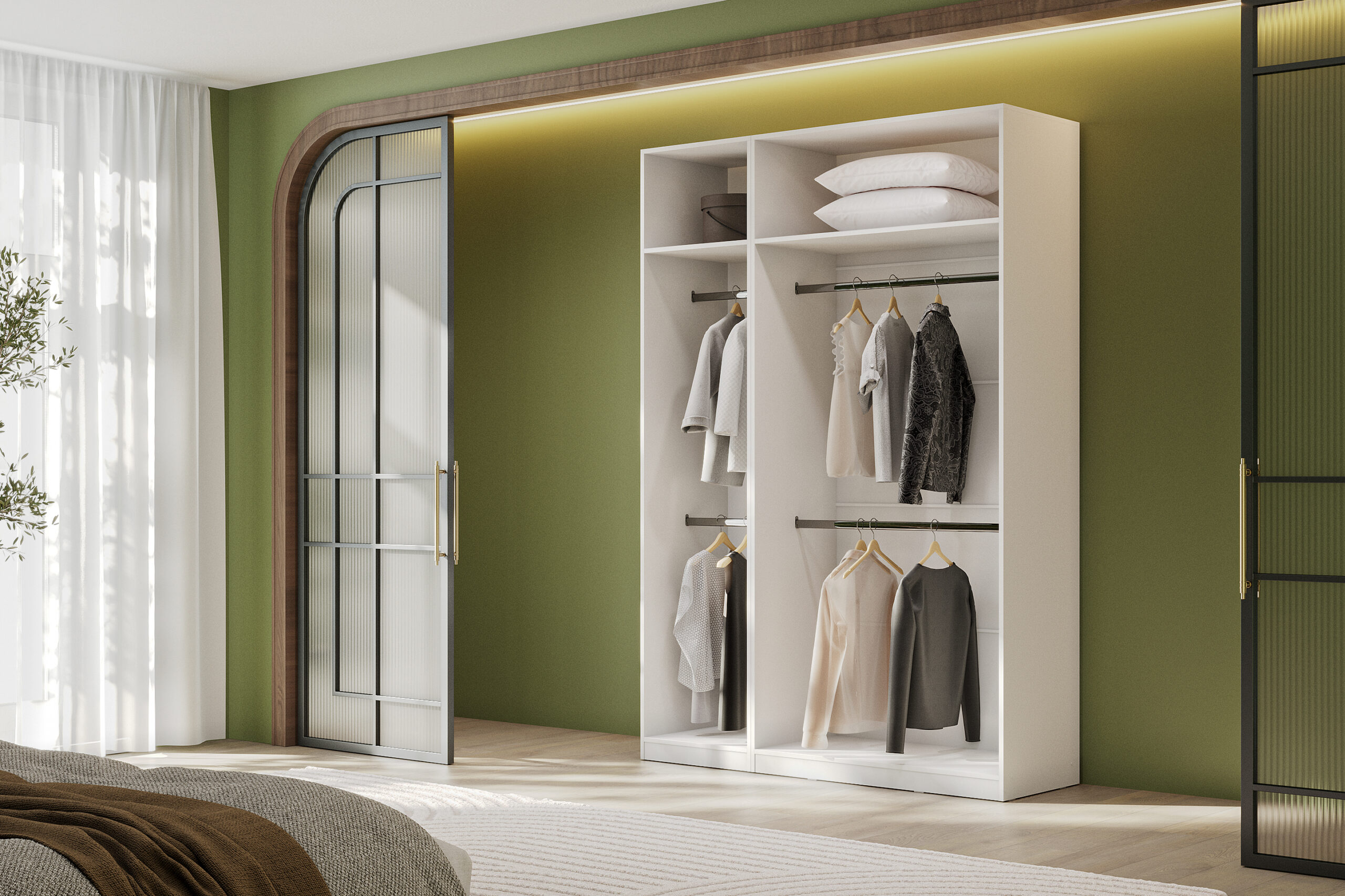 Гардеробная система Эккервуд,шкаф открытый Белый.Комплект 38