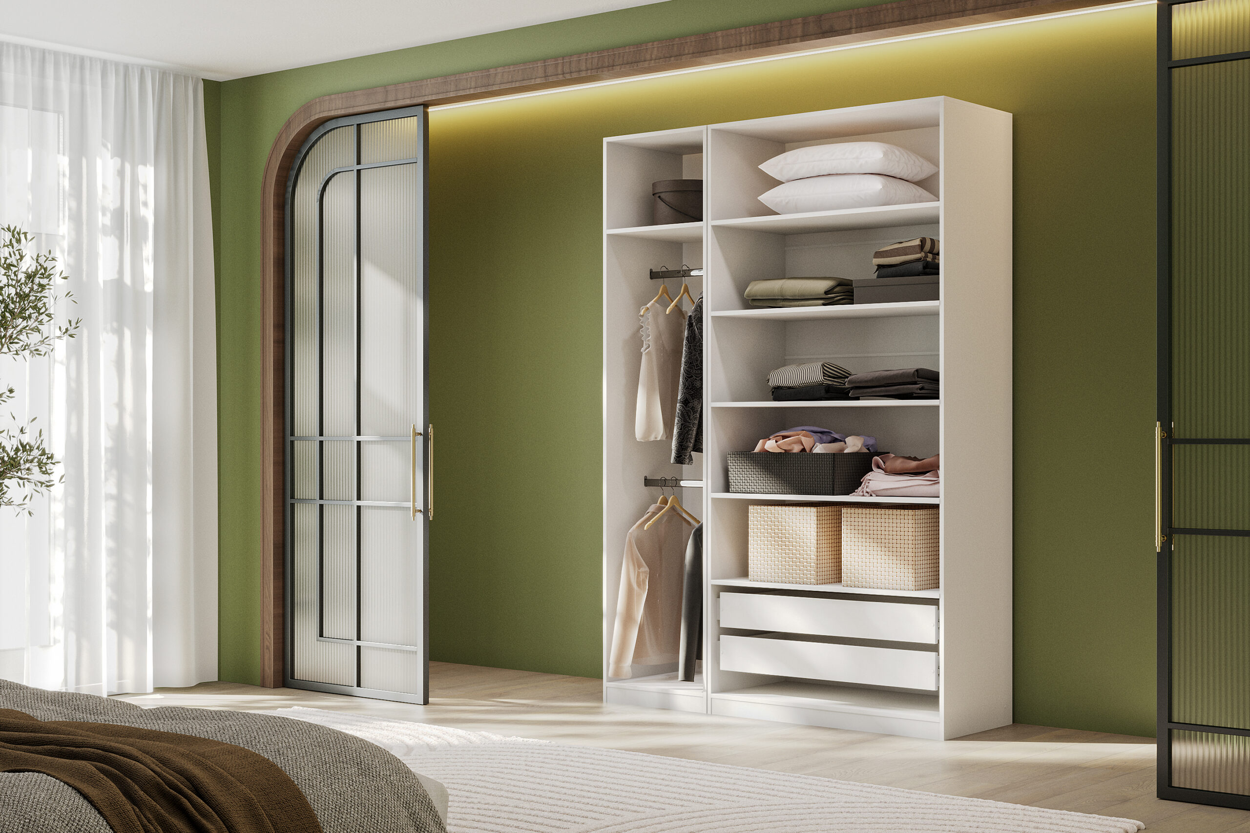 Гардеробная система Эккервуд,шкаф открытый Белый.Комплект 46