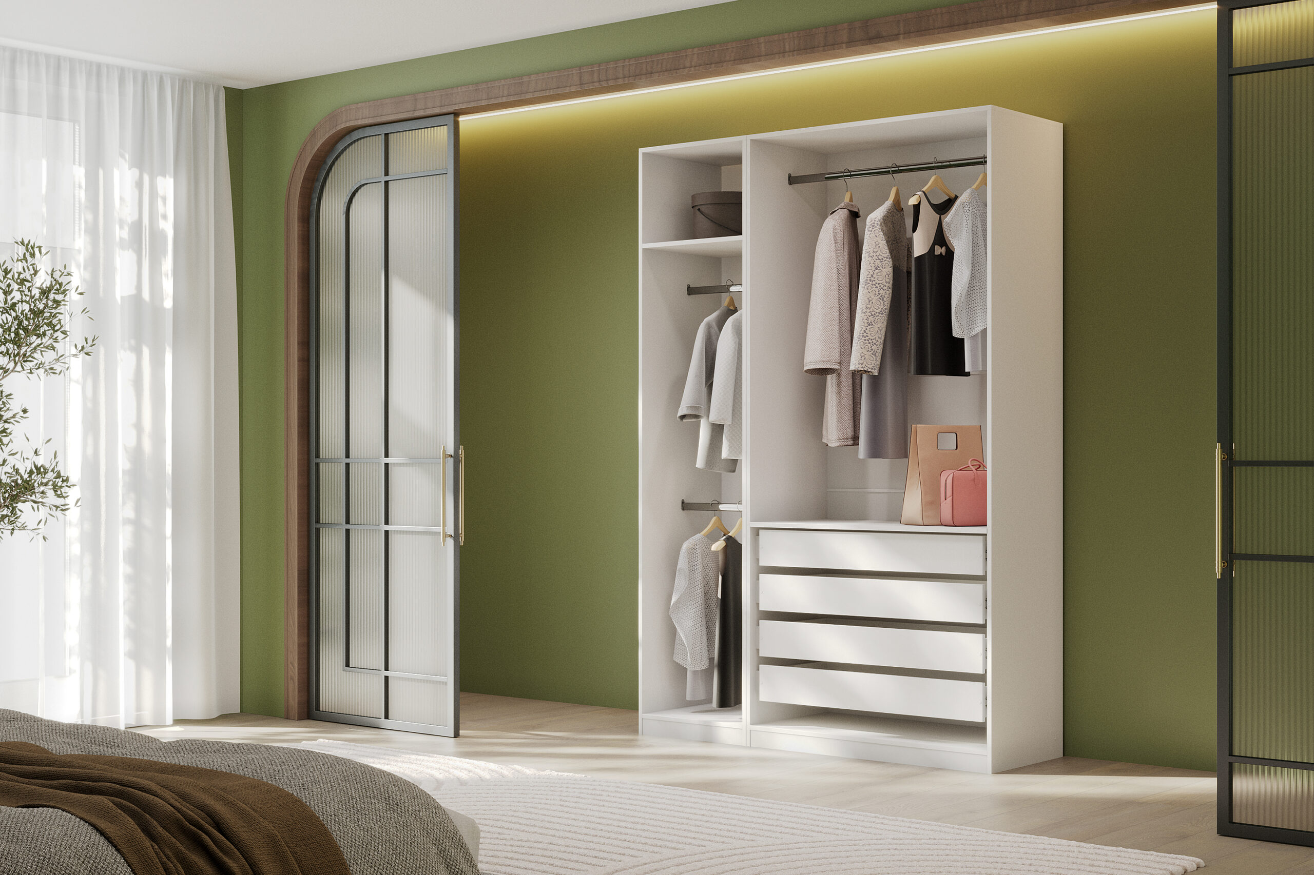 Гардеробная система Эккервуд,шкаф открытый Белый.Комплект 48