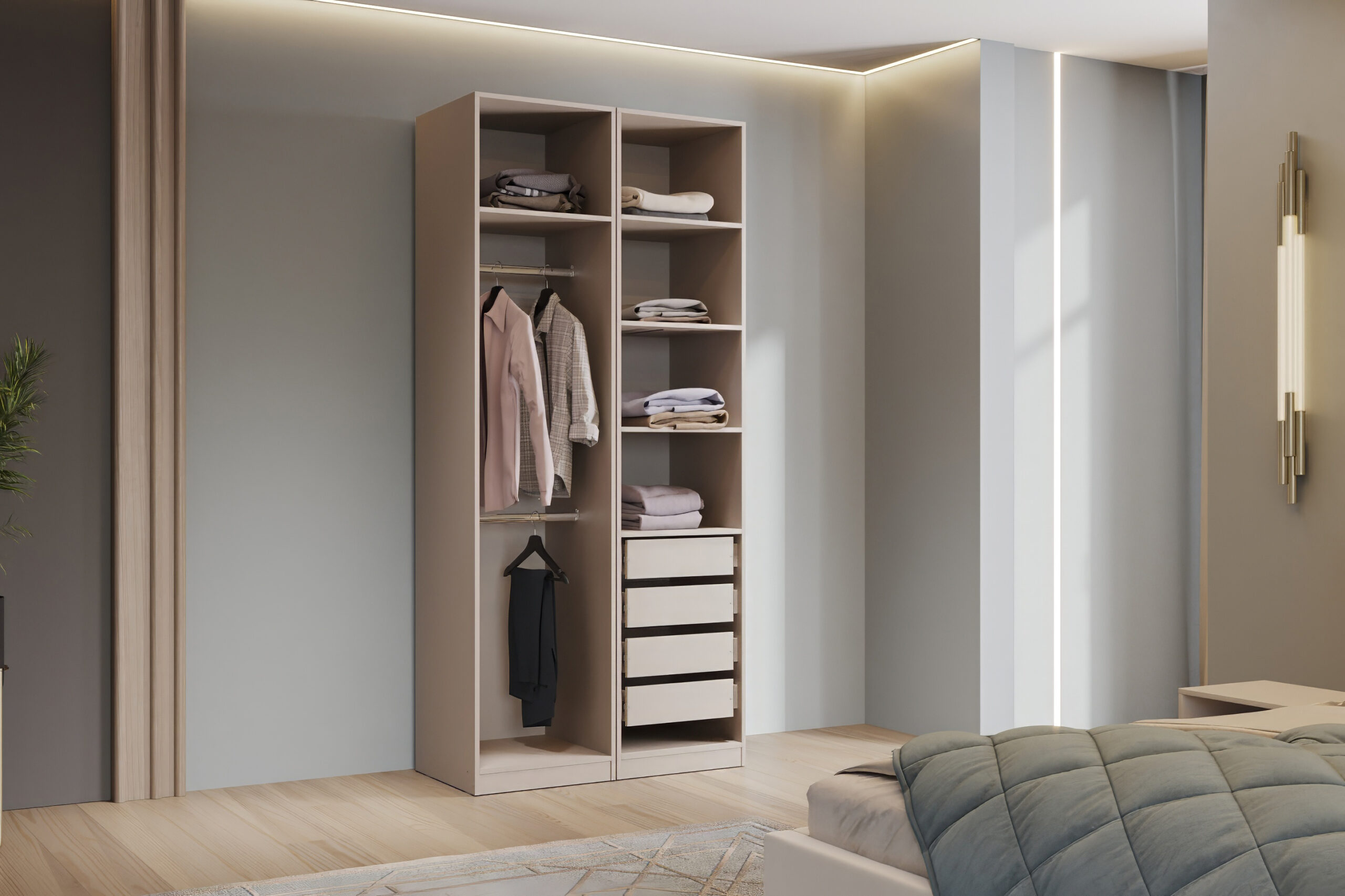 Гардеробная система Эккервуд,шкаф открытый Меланж.Комплект 16