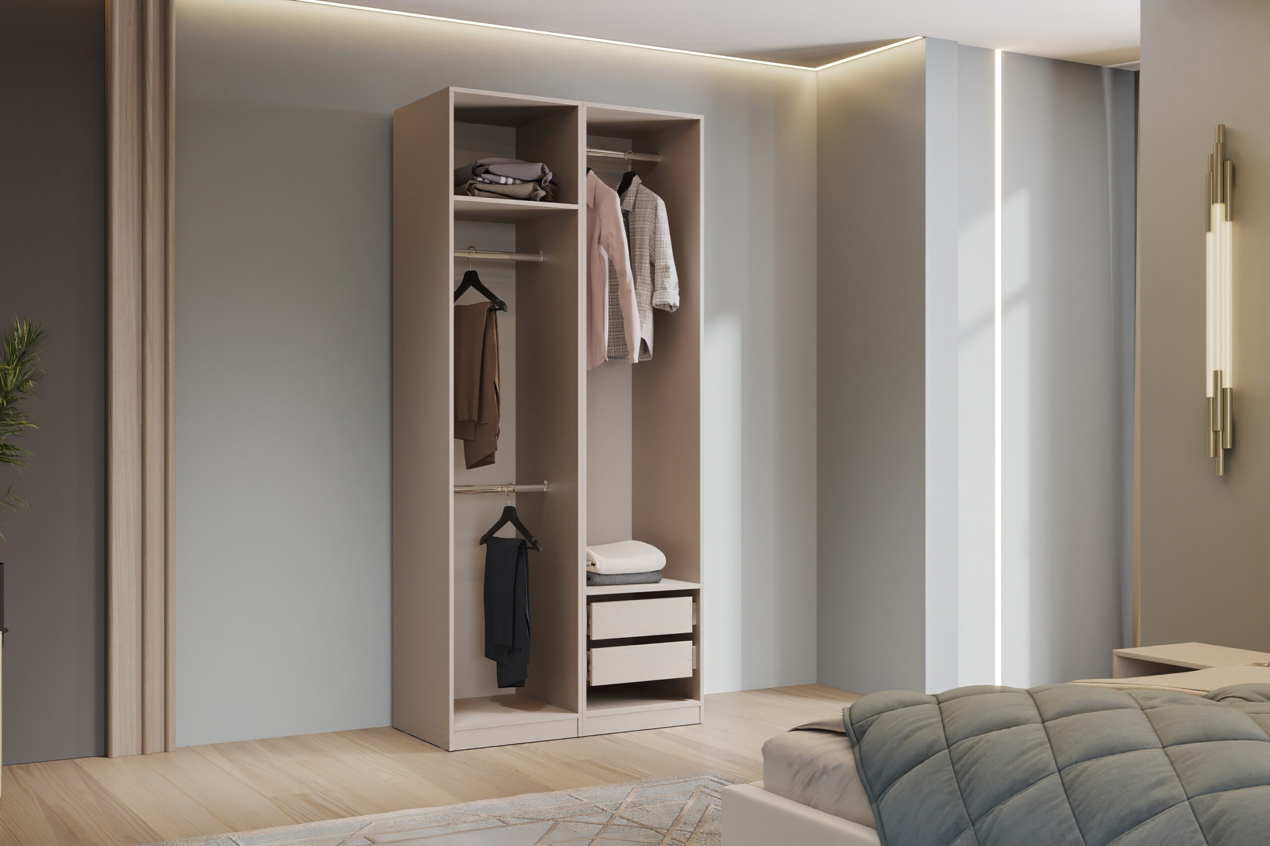 Гардеробная система Эккервуд,шкаф открытый Меланж.Комплект 22